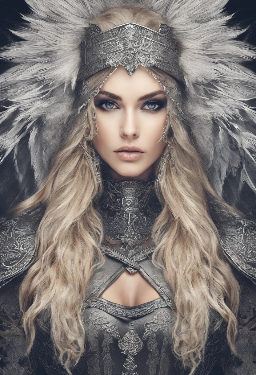 beautiful woman, viking warrior, fur cloak, armor, blonde hair, wavy hair, (closeup, portrait shot), (solo), realistic, depth of field