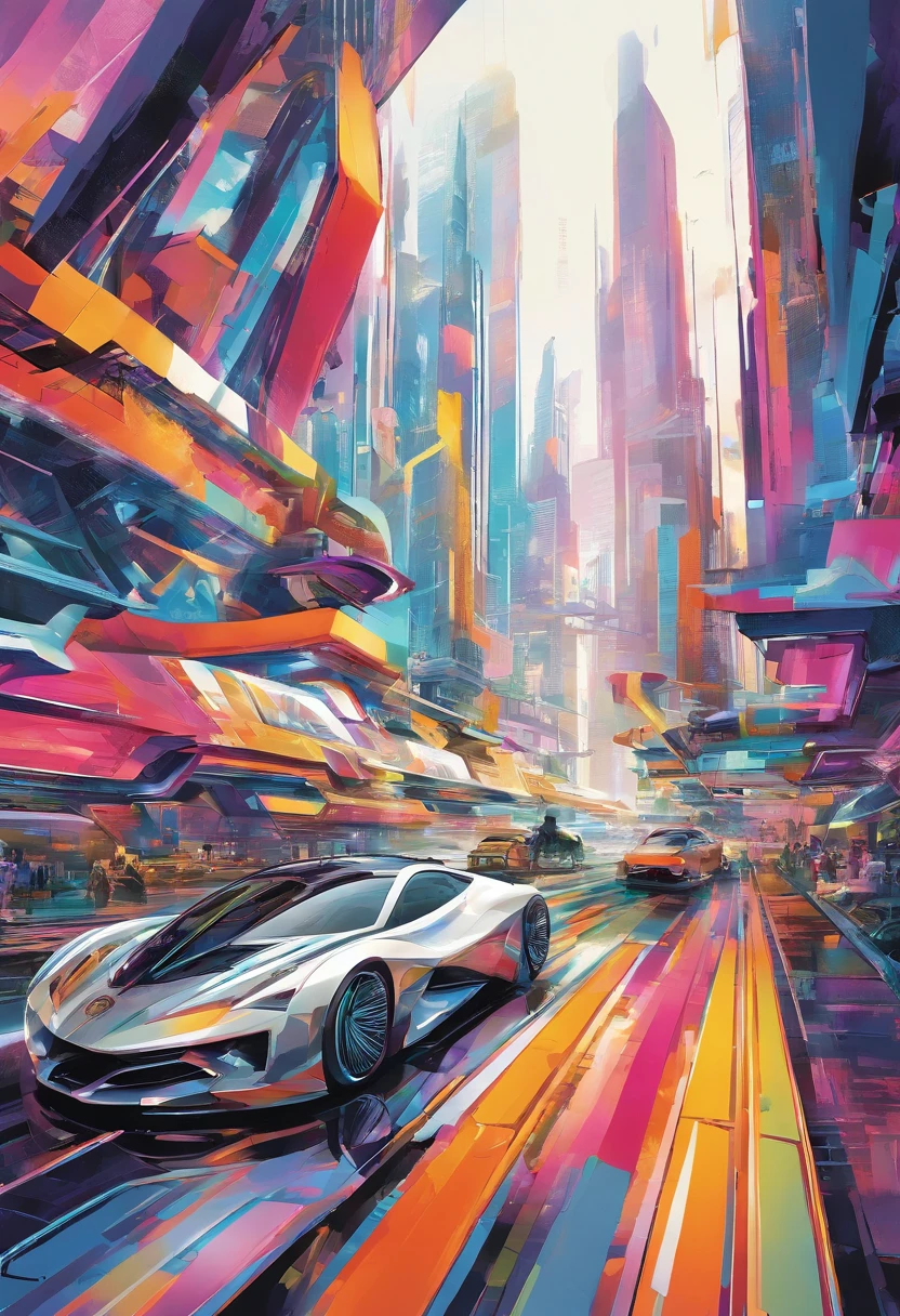A sprawling futuristic cityscape, ((photorealistic)), ((photograph)), bustling with life and energy, set against a backdrop of gleaming skyscrapers that reach towards the heavens, futuristic transportation systems, such as hovering vehicles or high-speed trains, city is a harmonious blend of cutting-edge technology and organic elements, seamlessly integrating nature within its architecture, ((sleek and polished aesthetic)) inspired by the works of futuristic concept artists like (Syd Mead), ((extremely detailed)), (masterpiece),vibrant color palette that reflects the city's vibrancy, combining neon accents with bold primary colors and hints of natural tones, dynamic streets, wide-angle perspectives and dynamic angles, towering structures