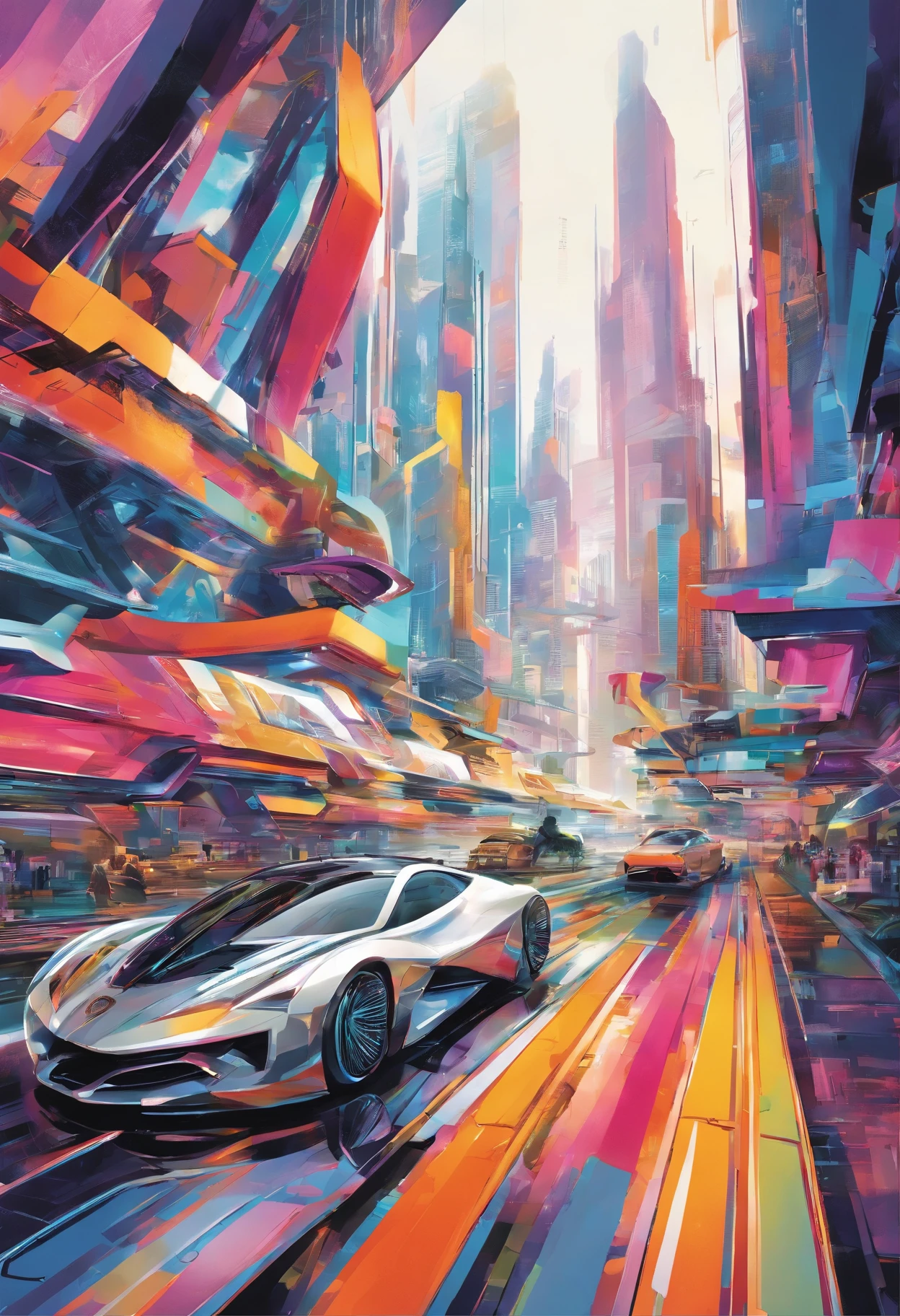 A sprawling futuristic cityscape, ((photorealistic)), ((photograph)), bustling with life and energy, set against a backdrop of gleaming skyscrapers that reach towards the heavens, futuristic transportation systems, such as hovering vehicles or high-speed trains, city is a harmonious blend of cutting-edge technology and organic elements, seamlessly integrating nature within its architecture, ((sleek and polished aesthetic)) inspired by the works of futuristic concept artists like (Syd Mead), ((extremely detailed)), (masterpiece),vibrant color palette that reflects the city's vibrancy, combining neon accents with bold primary colors and hints of natural tones, dynamic streets, wide-angle perspectives and dynamic angles, towering structures