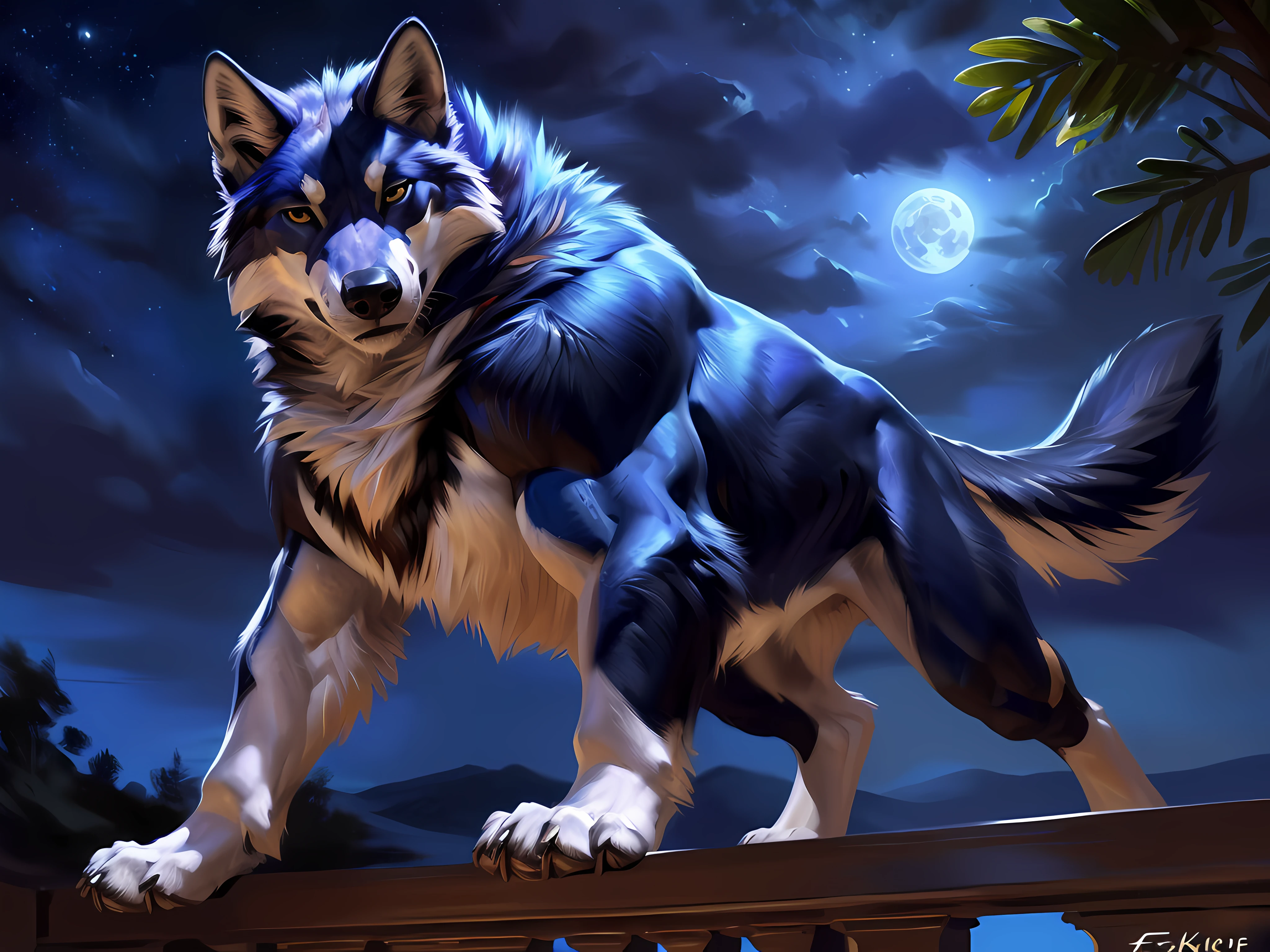 feral wolf, posing for camera. 4k, high resolution, best quality, perfect colors, perfect shadows, perfect lighting, posted on e621, furry body, (feral:1.4), wolf body, quadruped body, male, adult, (solo:1.2), masculine, (very muscular, muscular legs, strong pectorals, strong chest, defined pectorals, heavyweight:1.3), correct anatomy, (photorealistic fur, detailed fur, epic, masterpiece:1.2), (balcony background, night, moonlight), (by Taran Fiddler, by Chunie, by Negger), (detailed eyes:1.2), shiny fur, shiny muscles, (confident, proud, cocky:1.2), (close-up:1.2), head raised,