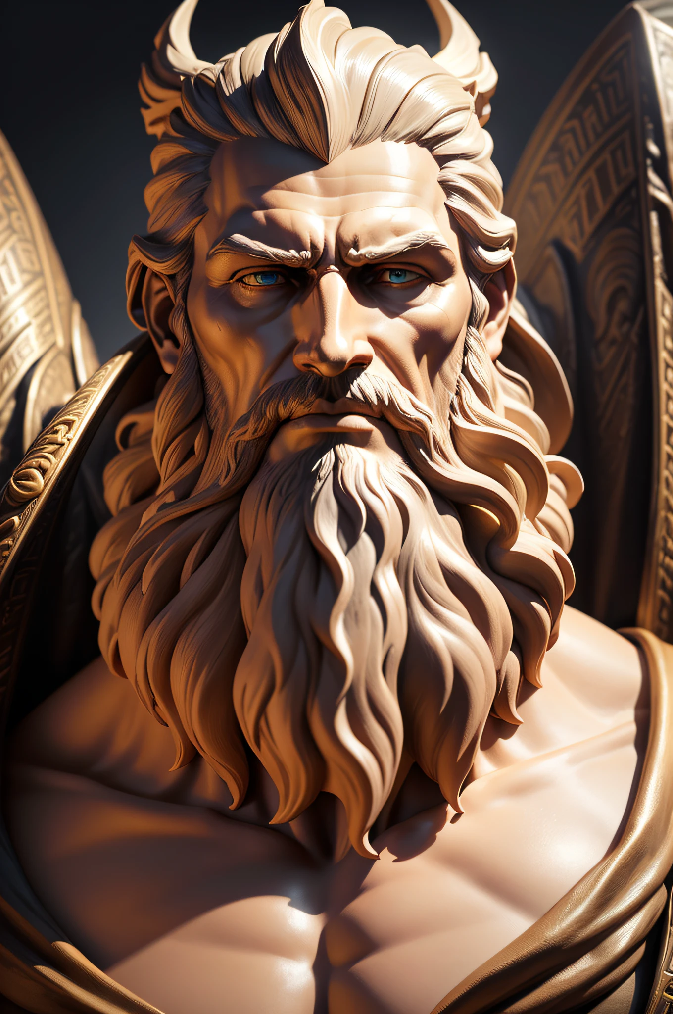 A close up of a statue of a bearded man, realistic sculpture of 8k Bernini, Furious God Zeus, Highlight in Zbrush Central, Portrait Zeus, Trend in Zbrush Central, Art Zbrush, zbrushcentral, God Zeus, Winner of Zbrush Central, @zbrush, ZBRUSH contest winner, cgi clay sculpture
