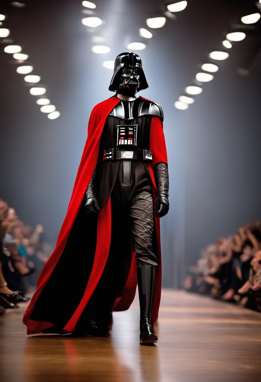 darth vader modeling on the catwalk with high-heels