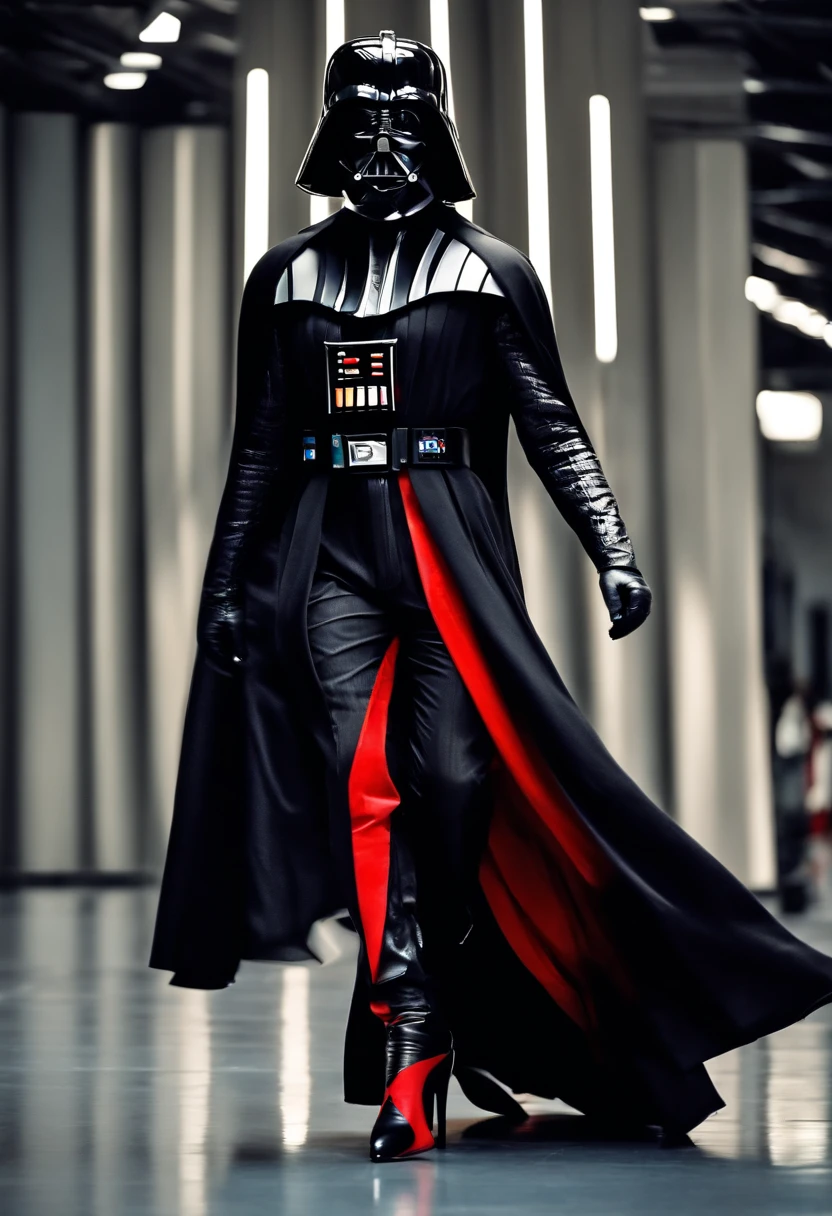 darth vader modeling on the catwalk with high-heels