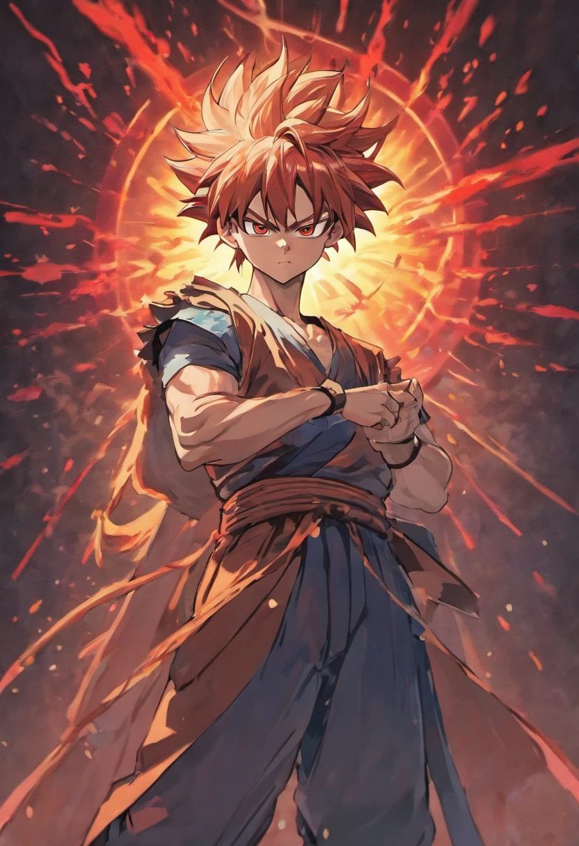Anime art goku wear samurai style ,red Aura,the sideview,hight contrast,the soft light,tmasterpiece,Extraordinarily good