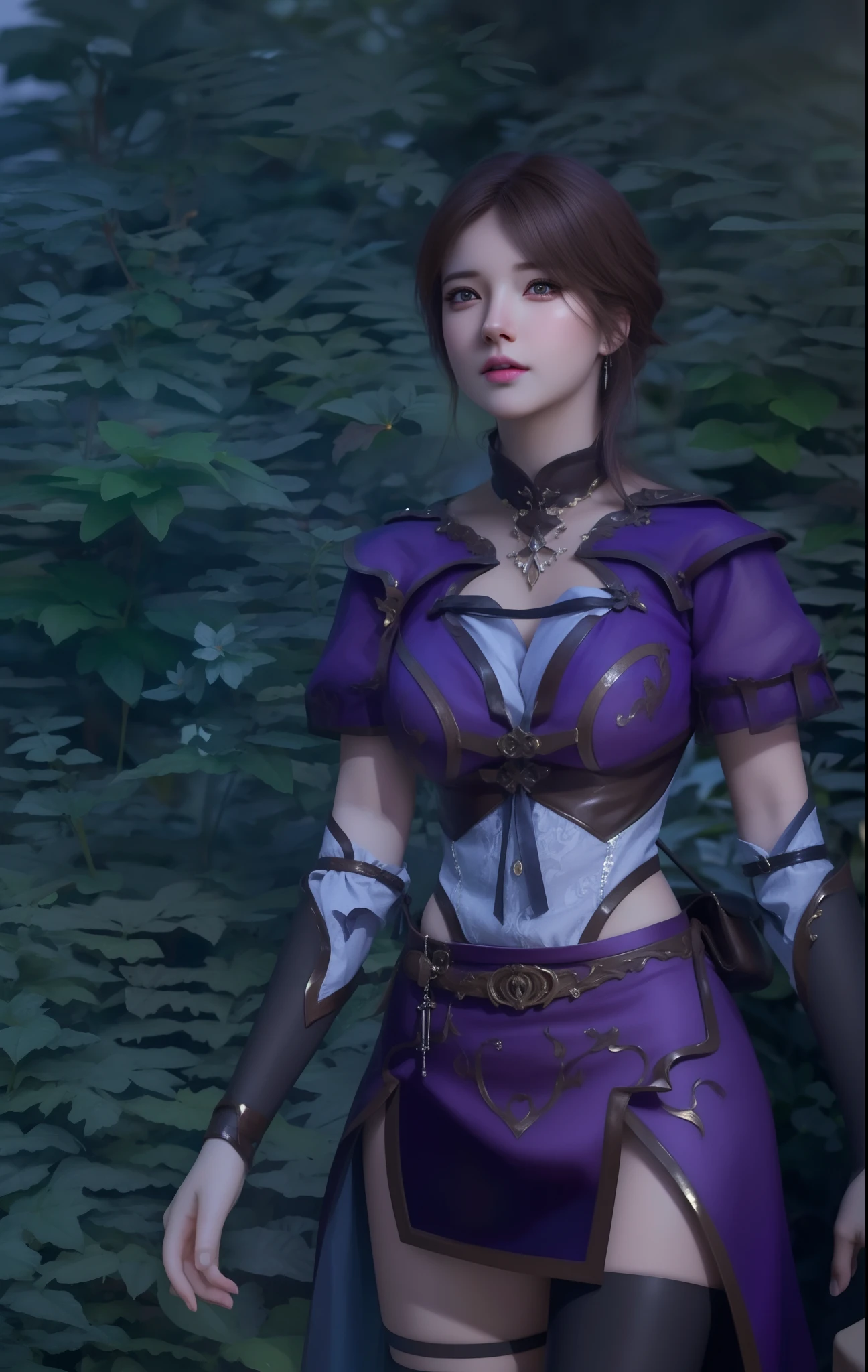(hyperrealistic), (illustration), (high resolution), (8K), (extremely detailed), (best illustration), (beautiful detailed eyes), (best quality), (ultra-detailed), (masterpiece), (wallpaper), (photorealistic), (natural light), (rim lighting), (detailed face), (high detailed realistic skin texture), (anatomically correct), (solo), (1 girl), (high detailed realistic hair), (dark purple hair:1.3), (heterochromic eyes), (detailed eyes), (light brown eyes:1.37), (sparkling eyes), (realistic big breasts:1.5), (exposed breasts:1.35), (long legs), (slender abs), (dynamic pose), (closed tiny mouth:1.3), nsfw, concentrated expression.