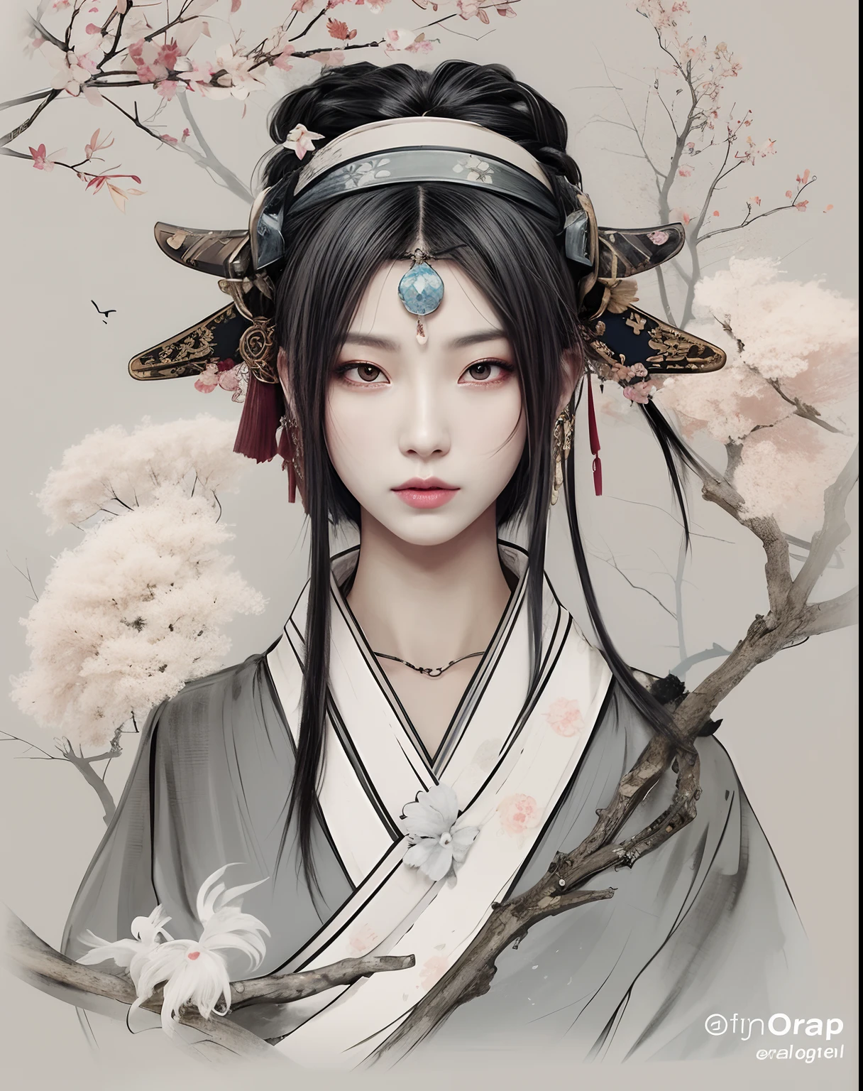 girl with black hair and a white dress and a flower in her hair, artwork in the style of guweiz, palace, a girl in hanfu, japanese goddess, onmyoji portrait, japanese art style, guweiz, beautiful portrait, beautiful character painting, ((a beautiful fantasy empress)), a beautiful kitsune woman, ancient chinese princess