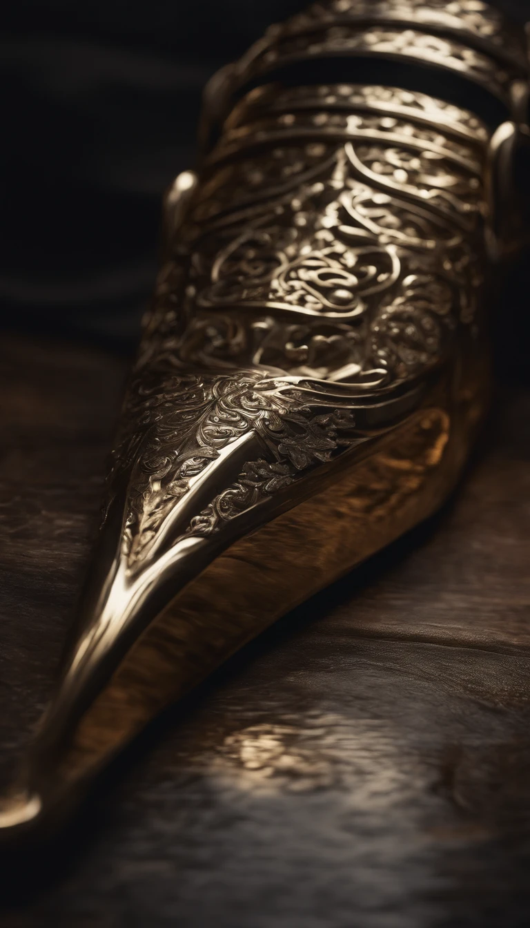 (Destacado、profissional、surreal)、Espada de prata branca detalhada, Metallic magic texture, lying on floor