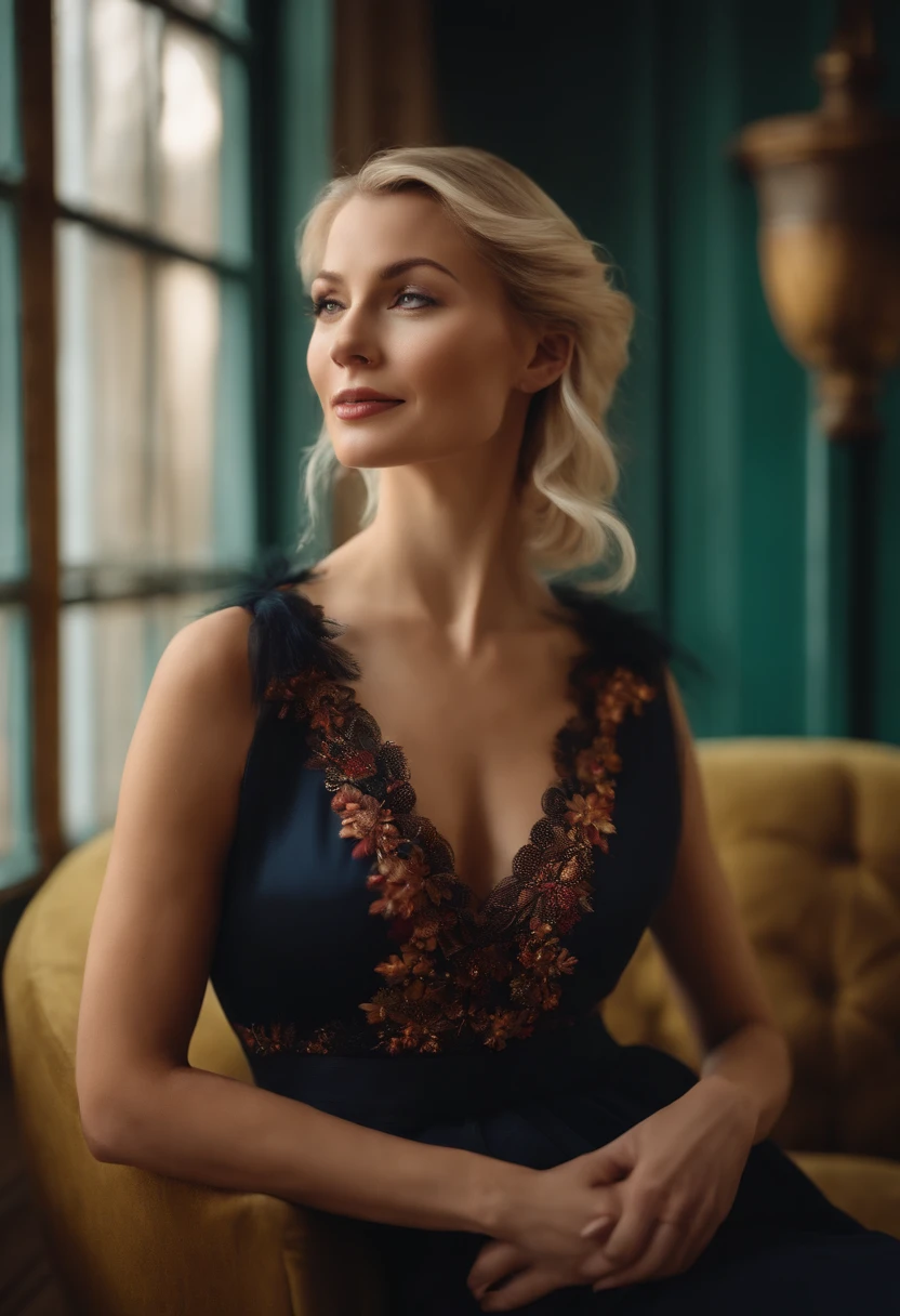 Generate a video of a blonde adorable woman in her 30s