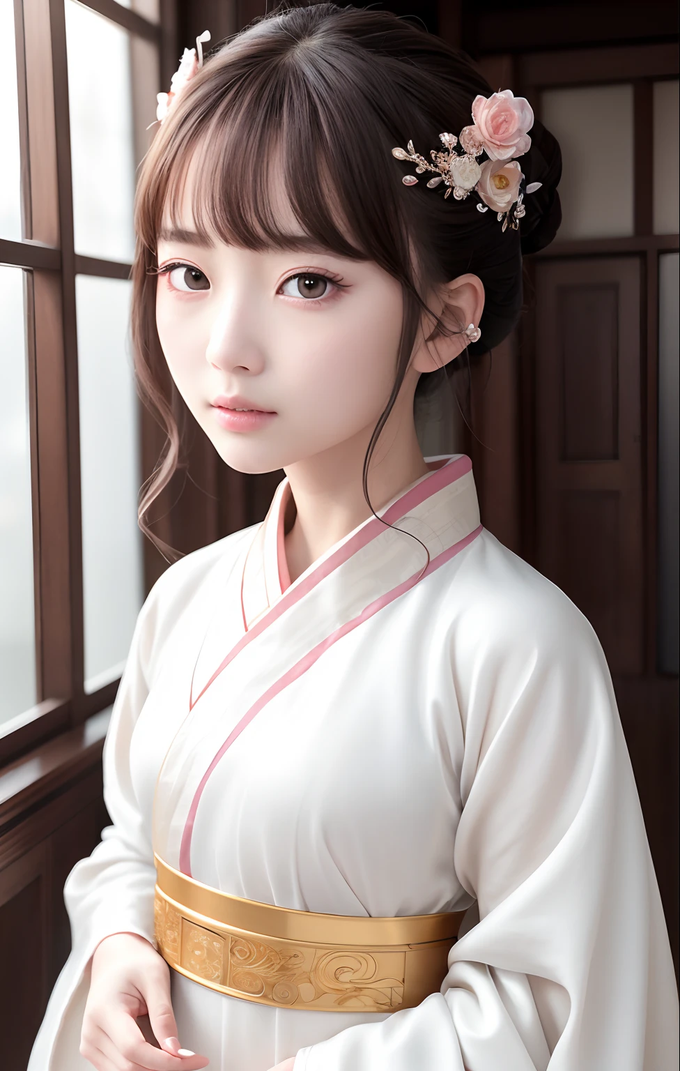 Best quality ,Masterpiece, illustration, An extremely delicate and beautiful, Extremely detailed ,CG ,Unity ,8K wallpaper, Amazing, finedetail, Masterpiece,Best quality,offcial art,Extremely detailed Cg Unity 8K wallpaper,absurderes, unbelievable Ridiculous, hugefilesize , Ultra-detailed, A high resolution, Extremely detailed,Beautiful detailed girl, Extremely detailed eyes and face, Beautiful detailed eyes,light in face,(Hanfu:1.1),1 Girl cherry small mouth
