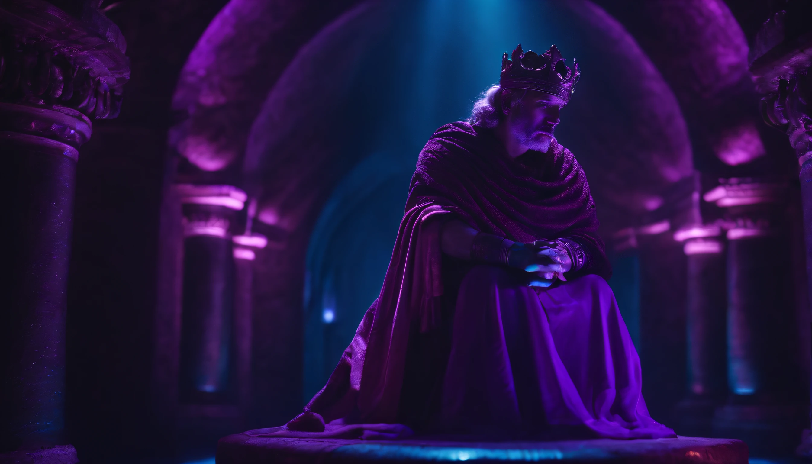 8k underground roman king with lots of purple lights