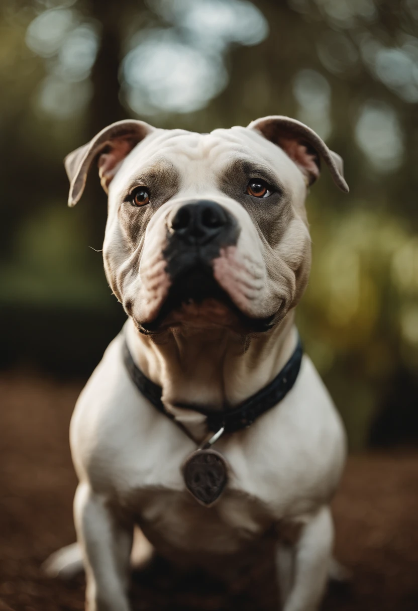 cinematic photo Embroidery of a smug, american bully indiferente, equiretangular 360, Romantic, arte por Michael Hutter . fotografia 35mm, Film, Bokeh, profissional, 4k, altamente detalhado