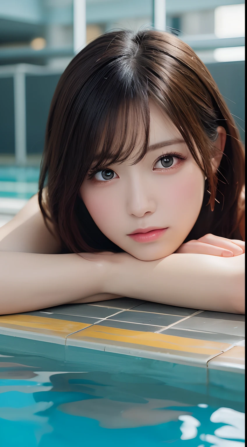 masutepiece, Best Quality, Illustration, Ultra-detailed, finely detail, hight resolution, 8K Wallpaper, Perfect dynamic composition, Beautiful detailed eyes , Pool, Sexy face