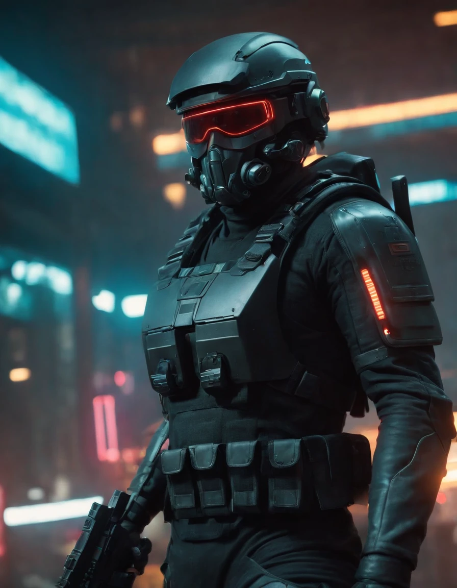25 mm spring, cinematic film, injection, Front upper body view, Centered, award-winning CGI, perfect angle, {(Cyberpunk Advance Soldier:1.4), (Detailed advanced weaponry), fused grid + bras, (action pose), Detailed advanced helmet}, (Detailed dystopian gothic background Destroyed city:0.7), Dominating, confident, (detailed, Ultra Detailed:0. 7, Finer detail, intricate), vivid colors, photorealistic, Epic movie poster, (epic proportion, epic composition, epic sci-fi, epic fantasy), 3 d renders, RTX, octan render, photorealistic, hyper realistic, Volumetric lighting, neon reflection, reflection, ray tracing, global illumination, depth of field, soft shadow, neon glow, trending on ArtStation, Hard disk, Hard disk, 64 mil, 128 mil, professional work, master part, Greg Rutowski,