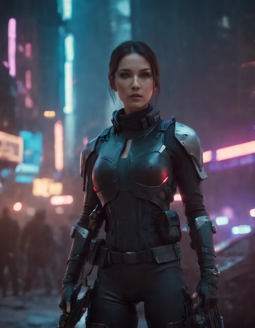 25 mm spring, cinematic film, injection, Front upper body view, Centered, award-winning CGI, perfect angle, {(Cyberpunk Advance Soldier:1.4), (Detailed advanced weaponry), fused grid + bras, (action pose), Detailed advanced helmet}, (Detailed dystopian gothic background Destroyed city:0.7), Dominating, confident, (detailed, Ultra Detailed:0. 7, Finer detail, intricate), vivid colors, photorealistic, Epic movie poster, (epic proportion, epic composition, epic sci-fi, epic fantasy), 3 d renders, RTX, octan render, photorealistic, hyper realistic, Volumetric lighting, neon reflection, reflection, ray tracing, global illumination, depth of field, soft shadow, neon glow, trending on ArtStation, Hard disk, Hard disk, 64 mil, 128 mil, professional work, master part, Greg Rutowski,