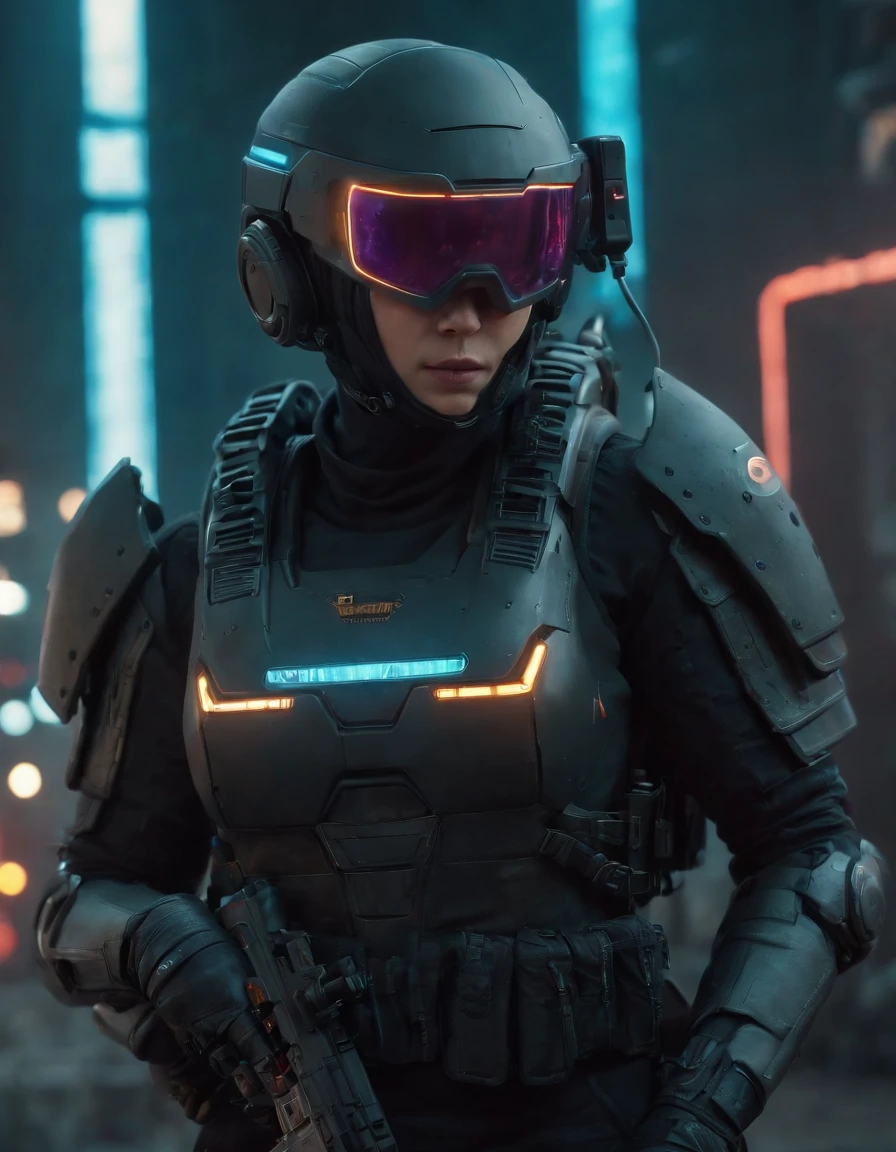 25 mm spring, cinematic film, injection, Front upper body view, Centered, award-winning CGI, perfect angle, {(Cyberpunk Advance Soldier:1.4), (Detailed advanced weaponry), fused grid + bras, (action pose), Detailed advanced helmet}, (Detailed dystopian gothic background Destroyed city:0.7), Dominating, confident, (detailed, Ultra Detailed:0. 7, Finer detail, intricate), vivid colors, photorealistic, Epic movie poster, (epic proportion, epic composition, epic sci-fi, epic fantasy), 3 d renders, RTX, octan render, photorealistic, hyper realistic, Volumetric lighting, neon reflection, reflection, ray tracing, global illumination, depth of field, soft shadow, neon glow, trending on ArtStation, Hard disk, Hard disk, 64 mil, 128 mil, professional work, master part, Greg Rutowski,