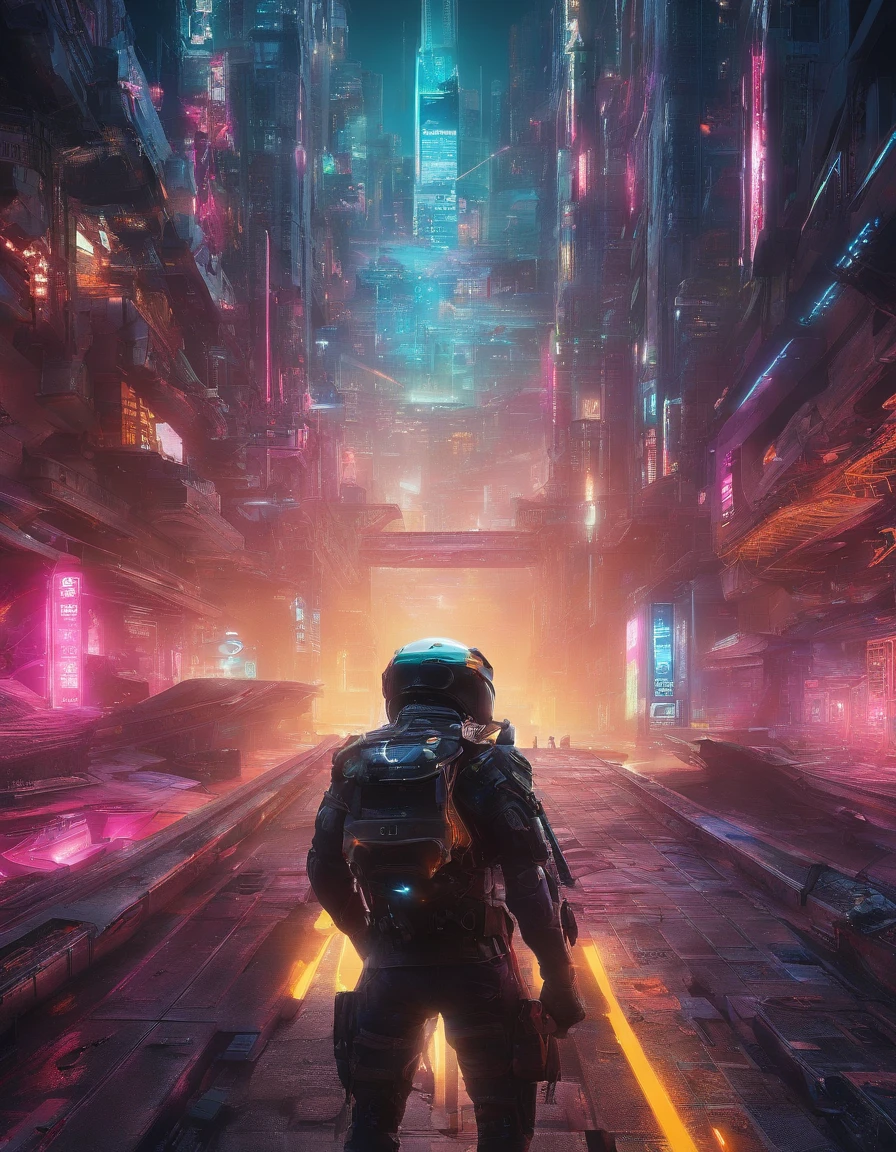 25 mm spring, cinematic film, injection, Front upper body view, Centered, award-winning CGI, perfect angle, {(Cyberpunk Advance Soldier:1.4), (Detailed advanced weaponry), fused grid + bras, (action pose), Detailed advanced helmet}, (Detailed dystopian gothic background Destroyed city:0.7), Dominating, confident, (detailed, Ultra Detailed:0. 7, Finer detail, intricate), vivid colors, photorealistic, Epic movie poster, (epic proportion, epic composition, epic sci-fi, epic fantasy), 3 d renders, RTX, octan render, photorealistic, hyper realistic, Volumetric lighting, neon reflection, reflection, ray tracing, global illumination, depth of field, soft shadow, neon glow, trending on ArtStation, Hard disk, Hard disk, 64 mil, 128 mil, professional work, master part, Greg Rutowski,
