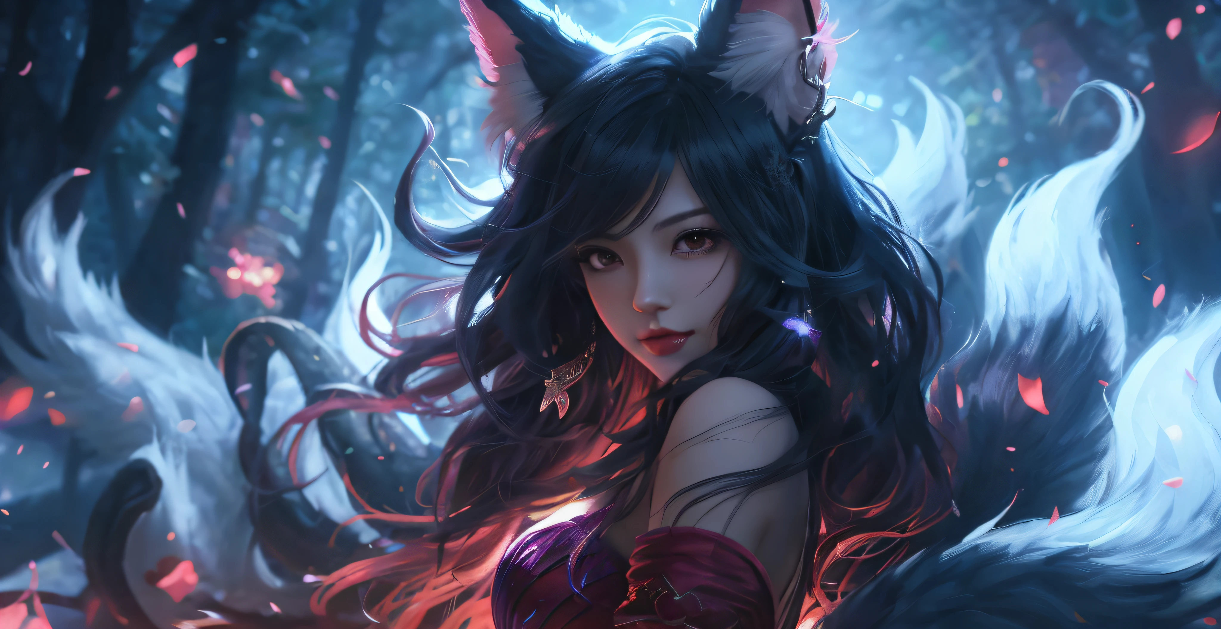 Anime girl with horns and horns in the forest, ahri, portrait of ahri, ahri from league of legend, Extremely detailed Artgerm, Art germ on ArtStation Pixiv, ! Dream art germ, artgerm detailed, Style Artgerm, by Yang J, Artgerm and Atey Ghailan, Art germ. High detail