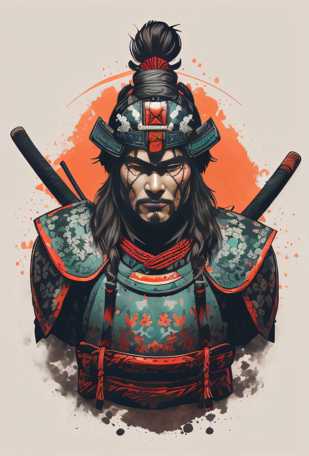 Un primer plano de un samurai con dos espadas en la mano, samurai portrait, Frontal portrait of samurai, Guerrero Samurai Demonio, Samurai demonio, Guerrero Samurai, Retrato de un guerrero samurai, japanese warrior, Samurai with demon mask, Retrato de un samurai, Foto de retrato samurai, epic samurai warrrior, ancient japanese samurai, Cyborg samurai, samurais, Estilo samurai, Blanco y Negro, sin fondo