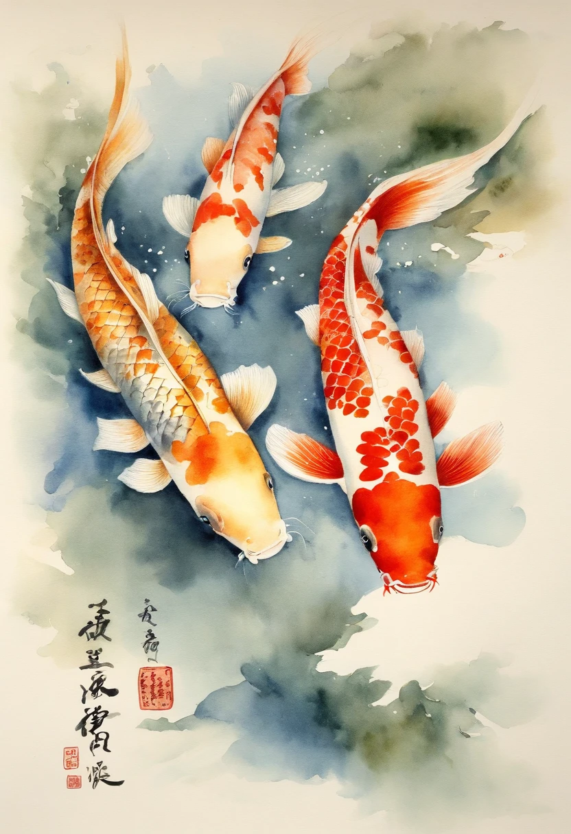 best quality, Meisterwerk, (9 Koi Fische: 1,5), Stil von Hokusai, Ukiyoe-Malerei