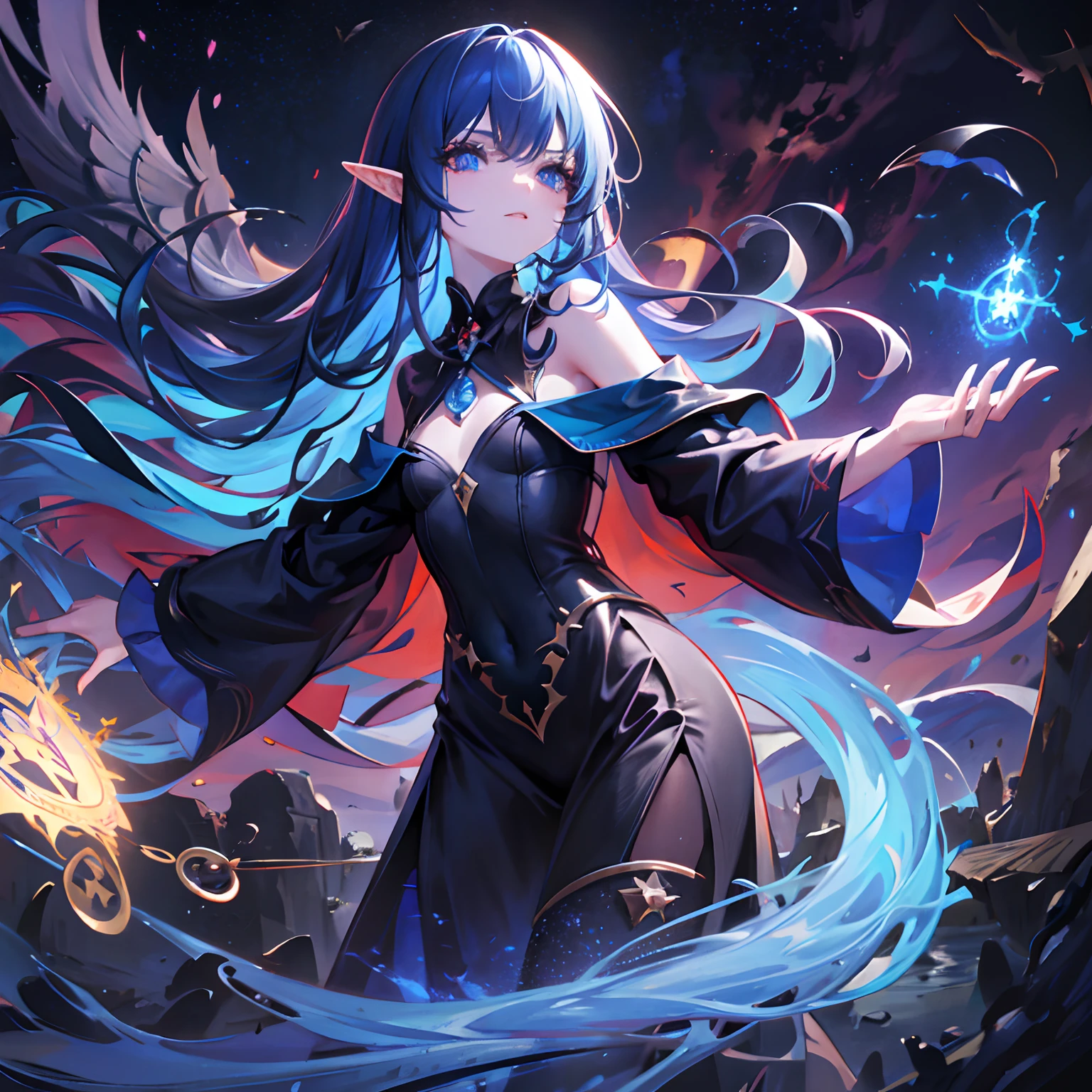 Demon with yellow eyes and blue skin