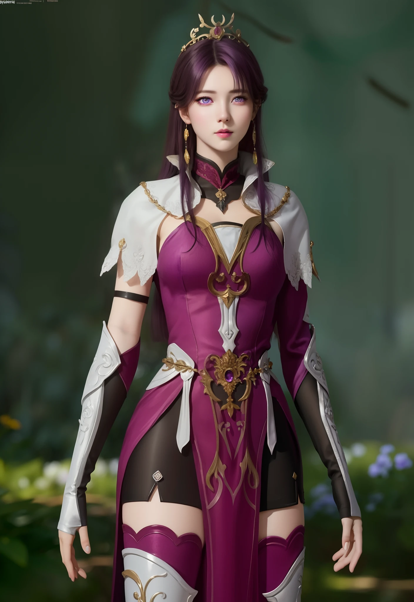 (hyperrealistic), (illustration), (high resolution), (8K), (extremely detailed), (best illustration), (beautiful detailed eyes), (best quality), (ultra-detailed), (masterpiece), (wallpaper), (photorealistic), (natural light), (rim lighting), (detailed face), (high detailed realistic skin texture), (anatomically correct), (solo), (1 girl), (high detailed realistic hair), (dark purple hair:1.35), (heterochromic eyes), (detailed eyes), (bright purple eyes:1.37), (sparkling eyes), (realistic big breasts:1.5), (exposed breasts:1.35), (long legs), (slender abs), (dynamic pose), (closed tiny mouth:1.3), nsfw, concentrated expression.