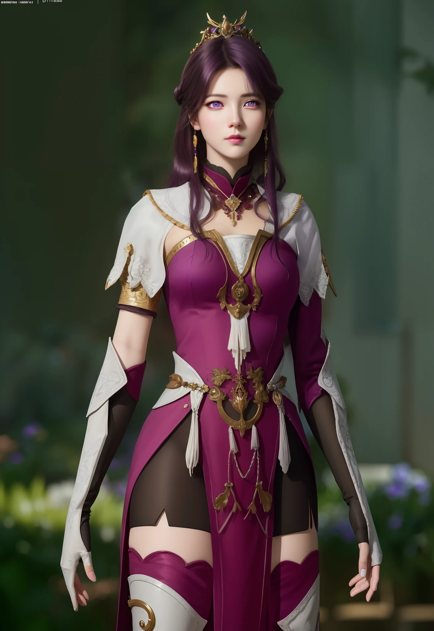 (hyperrealistic), (illustration), (high resolution), (8K), (extremely detailed), (best illustration), (beautiful detailed eyes), (best quality), (ultra-detailed), (masterpiece), (wallpaper), (photorealistic), (natural light), (rim lighting), (detailed face), (high detailed realistic skin texture), (anatomically correct), (solo), (1 girl), (high detailed realistic hair), (dark purple hair:1.35), (heterochromic eyes), (detailed eyes), (bright purple eyes:1.37), (sparkling eyes), (realistic big breasts:1.5), (exposed  breasts:1.35), (long legs), (slender abs), (dynamic pose), (closed tiny mouth:1.3), nsfw, concentrated expression.