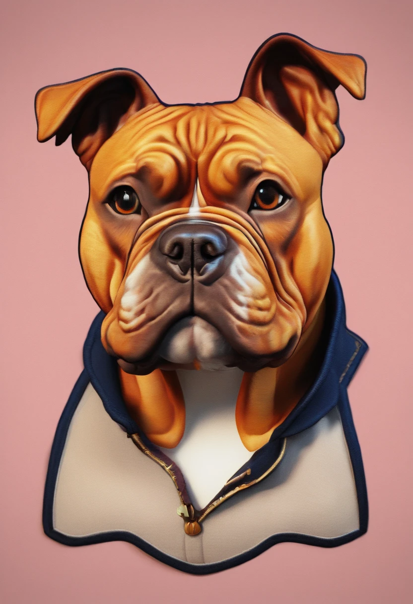 cinematic photo Embroidery of a smug, american bully indiferente, equiretangular 360, Romantic, arte por Michael Hutter . fotografia 35mm, Film, Bokeh, profissional, 4k, altamente detalhado