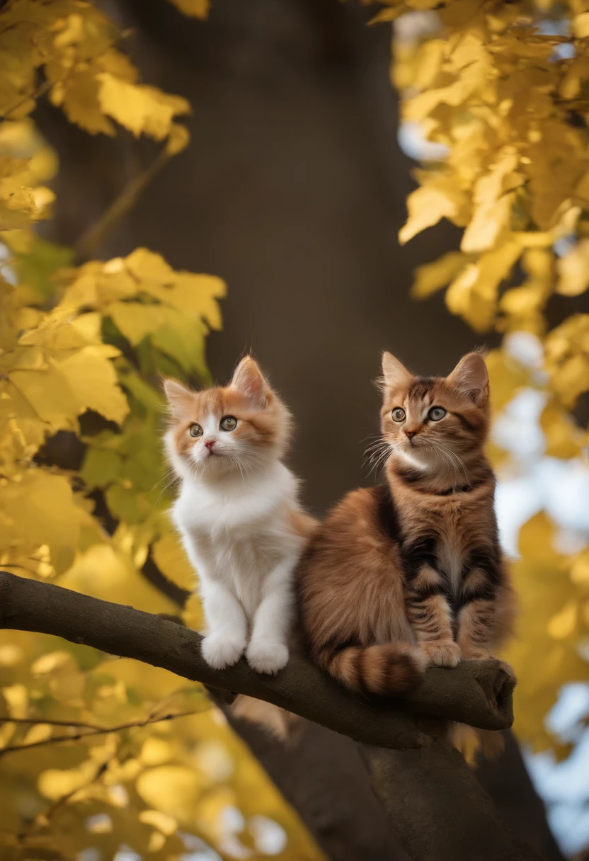 3 katzen auf einem baum