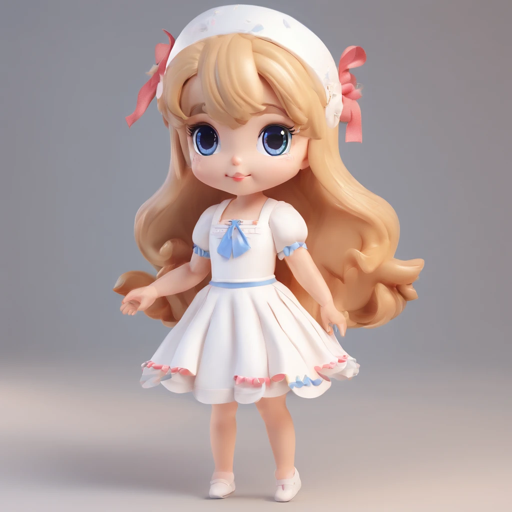 super cute girl IP by pop mart, Bright eyes, cherub,Little white dress, Clay, Models, a blind box toy, Glossy and delicate,Clean background, Good gloss, 3D rendering of,Best quality