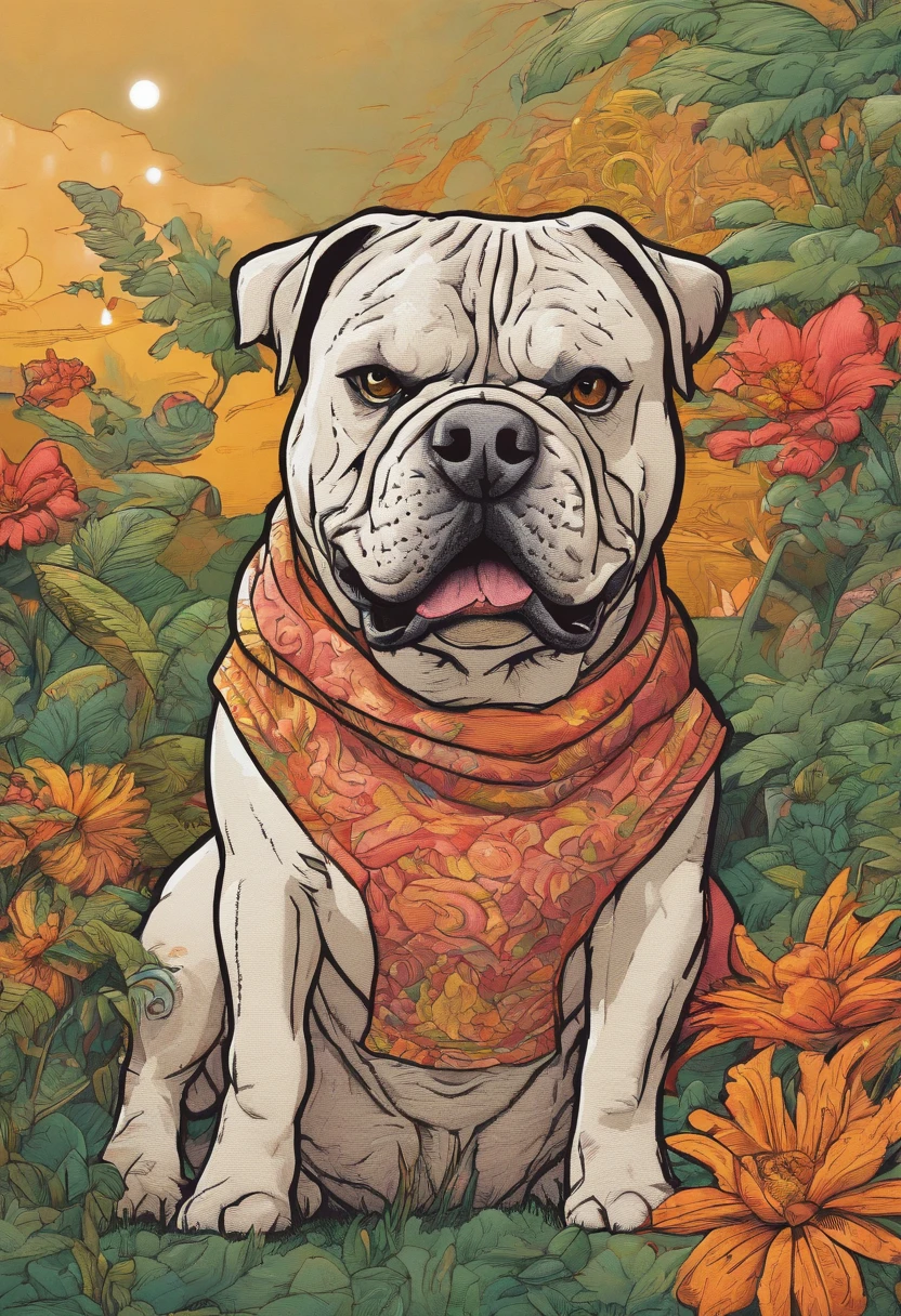 cinematic photo Embroidery of a smug, american bully indiferente, equiretangular 360, Romantic, arte por Michael Hutter . fotografia 35mm, Film, Bokeh, profissional, 4k, altamente detalhado