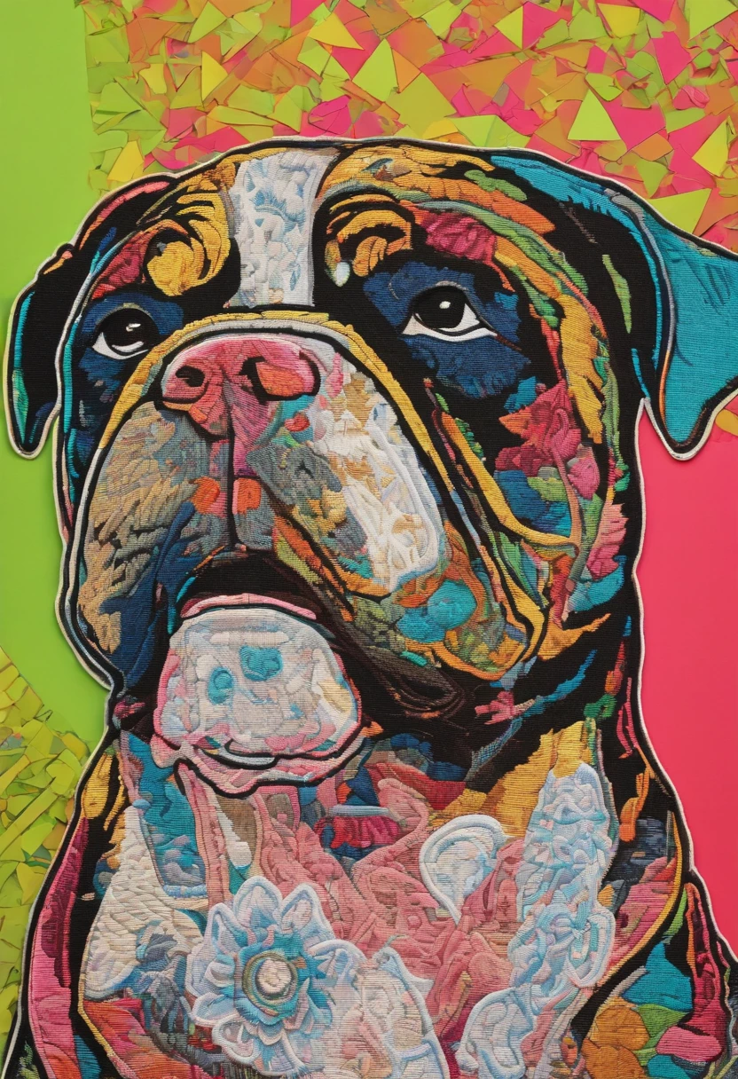 cinematic photo Embroidery of a smug, american bully indiferente, equiretangular 360, Romantic, arte por Michael Hutter . fotografia 35mm, Film, Bokeh, profissional, 4k, altamente detalhado