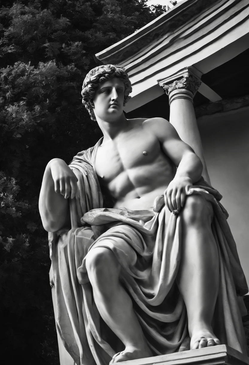 Stoic black and white Greek statue