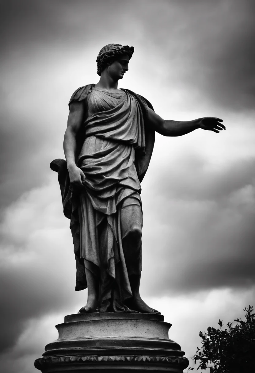 Stoic black and white Greek statue