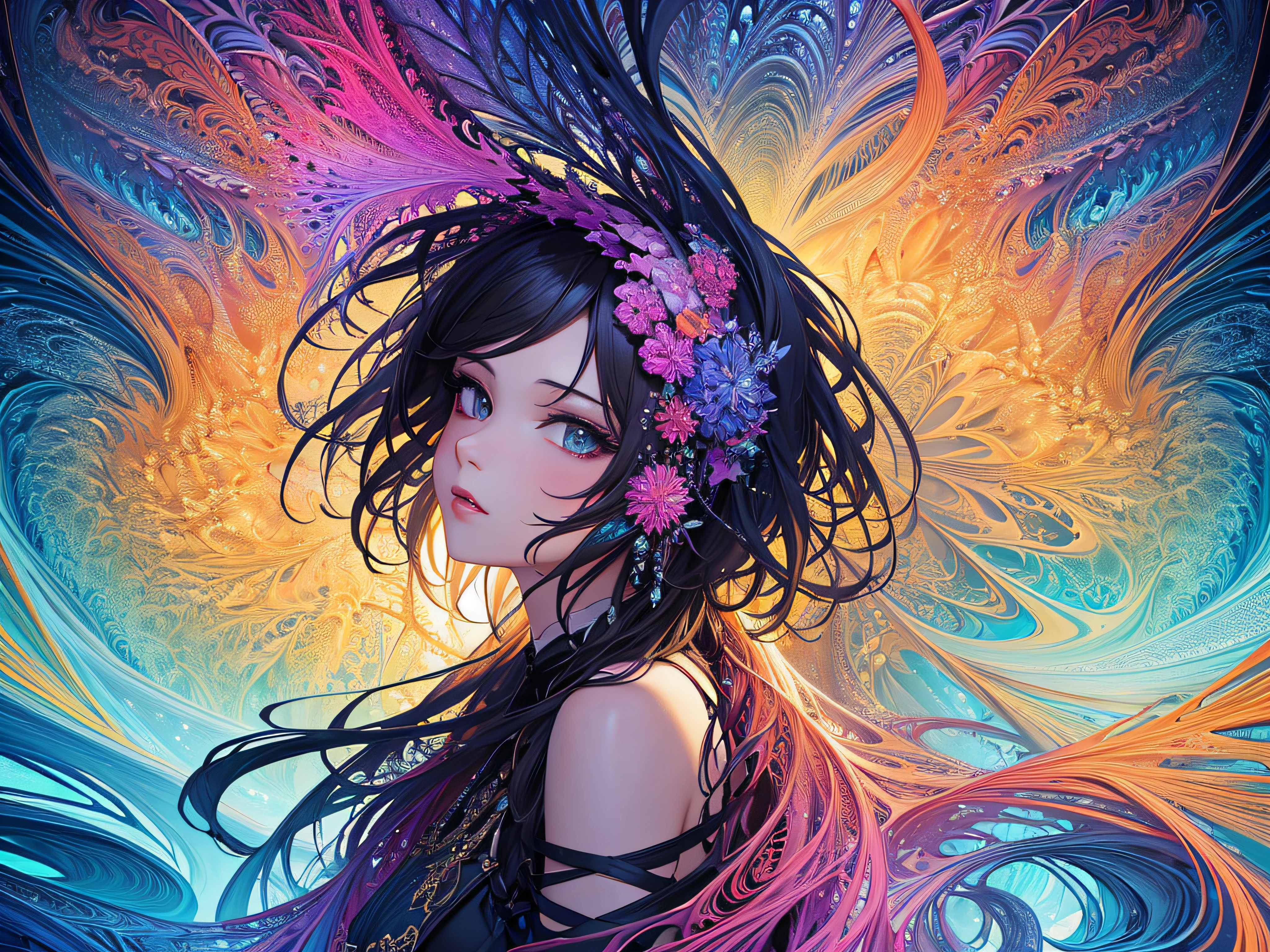 (masterpiece, top quality, best quality, official art, beautiful and aesthetic:1.2), (1girl), extreme detailed,(fractal art:1.3),colorful,highest detailed