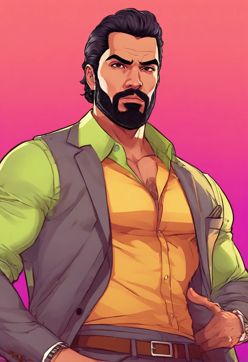 Male, Hispanic, lightskin, black hair, brown eyes, beard, muscular body, wearing suit, 8k at party, looking at viewer