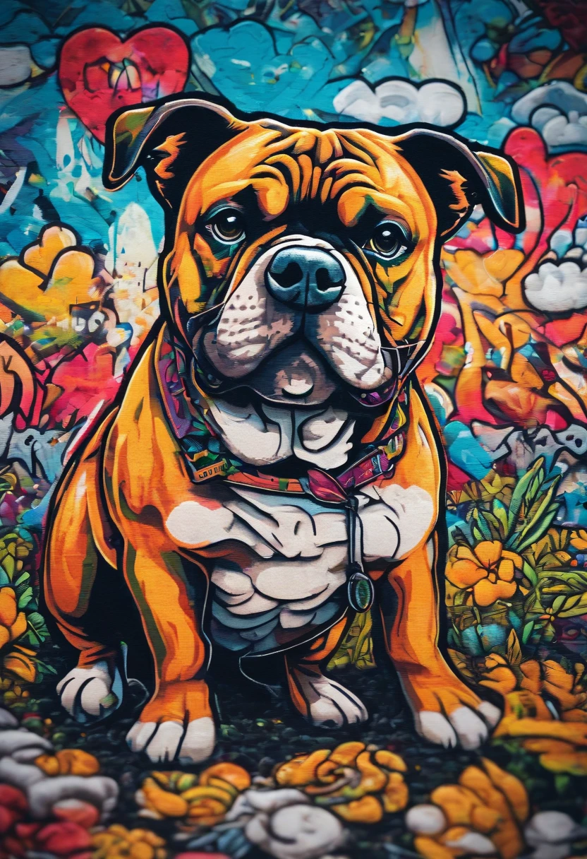 cinematic photo Embroidery of a smug, american bully indiferente, equiretangular 360, Romantic, arte por Michael Hutter . fotografia 35mm, Film, Bokeh, profissional, 4k, altamente detalhado