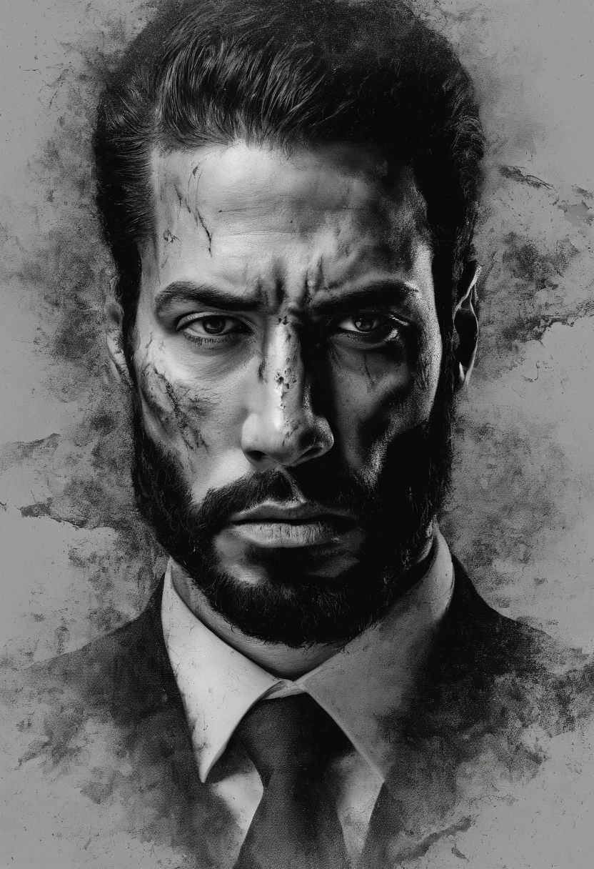 Male, Hispanic, lightskin, black hair, brown eyes, beard, muscular body, wearing black suit, 8k at home, looking at viewer