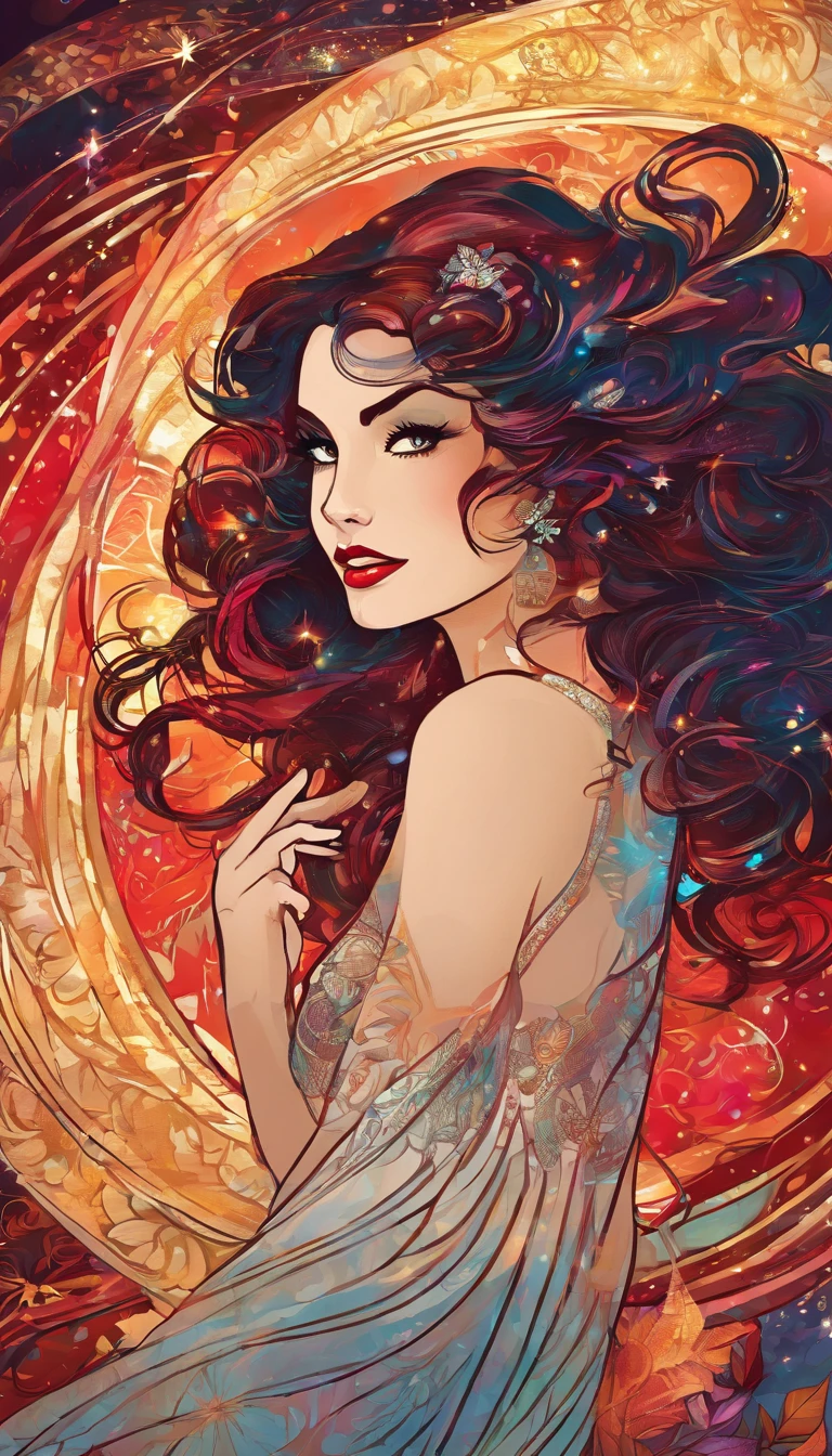 (girl with long eyelashes and bright red lips, stylishly dressed),(excellent quality,glare of light),(disco:1.1),vivid colors,physically-based rendering,ultra-fine painting,sharp focus,portraits,hair flowing in the wind,dancing,neon lights,sparkling stars,night club ambiance,energetic atmosphere,party vibes,mirror ball,glittering makeup,shimmering dress,thumping music,exciting energy,celebration of life,joyful moments,cheerful crowd of people,happiness and fun,festive ambiance,dazzling lights,upbeat rhythm,ecstatic expressions,unforgettable memories,dynamic movements,exhilarating experience,unleashing passions,unrestrained joy,living in the moment