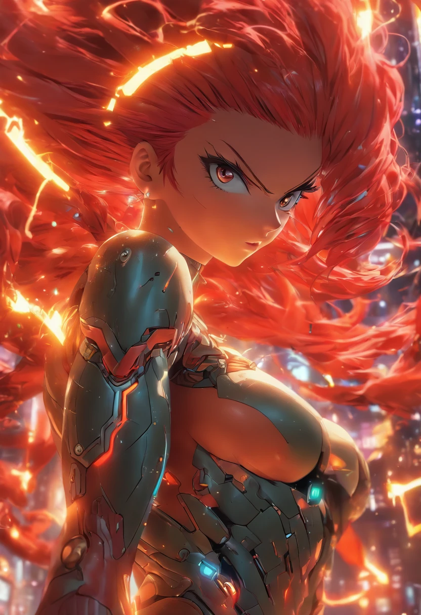 super cyber Girl Red Hair Big tits full nude, UHD, masterpiece, ccurate, anatomically correct, textured skin, super detail, high details, high quality, best quality, highres, 8k