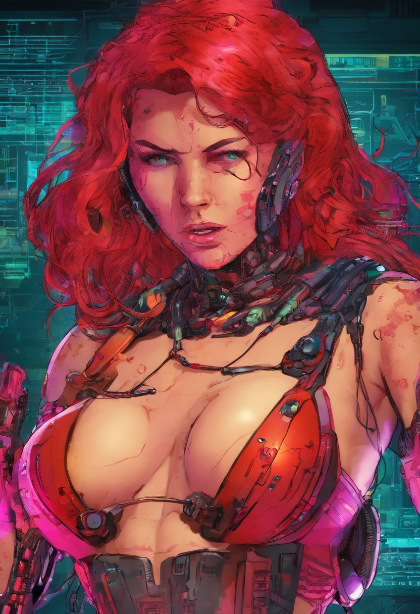 super cyber Girl Red Hair Big tits full nude, UHD, masterpiece, ccurate, anatomically correct, textured skin, super detail, high details, high quality, best quality, highres, 8k