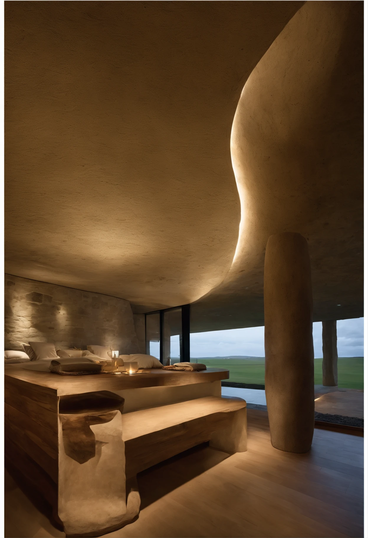 Furnished designer house within the stones of Stonehenge. With all the details OF a design house furnished within the stones of Stonehenge. The Design House must be embedded IN the stones, amueblada, se debe de ver dentro de las piedas, como si las piedras de Stonehenge fuesen un edificio. La vista tiene que ser las piedras de Stonehenge desde cerca, muy cerca, and inside it should look as if it were a design house, with designer furniture, bathhouse, dormitorios, salon, comedor, con todo tipo de detalles del interior de un apartamento.