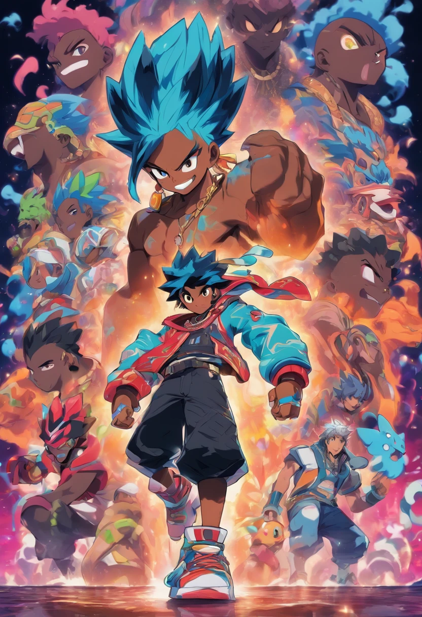 Monster Boy, Caramel Brown skin Black boy moor, Bald Hairstyle, Streetwear, Full Slime Body, colors neon, risa loca, malvada
