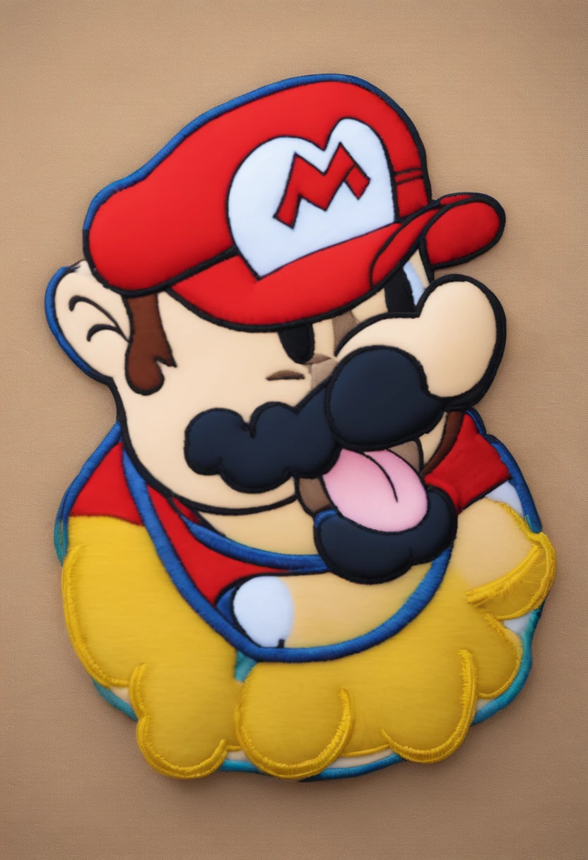 cinematic photo Embroidery of a smug, american bully indiferente,estilo jogo vieo game super mario word, equiretangular 360, Romantic, arte por Michael Hutter . fotografia 35mm, Film, Bokeh, profissional, 4k, altamente detalhado