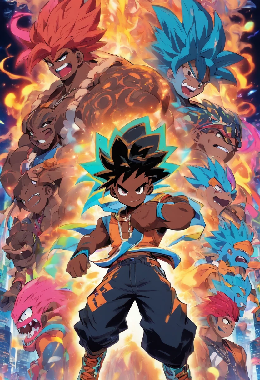 Monster Boy, Caramel Brown skin Black boy moor, Bald Hairstyle, Streetwear, Full Slime Body, colors neon, risa loca, malvada