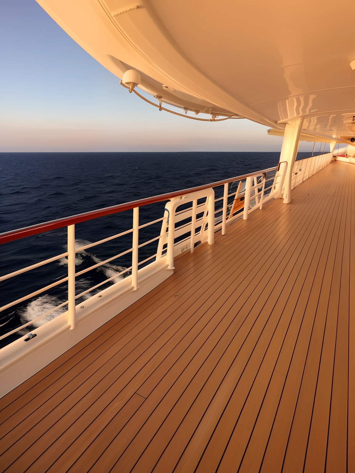 Araffe view from a deck on a cruise ship with a handrail, on the deck of a ship, standing on a ship deck, no mar, no oceano, Standing on the deck of the ship, em um iate no mar, deck, nuvem marinha, no oceano, em um super iate, on the deck of a sailing ship, estilo fantasia disney, bela vista