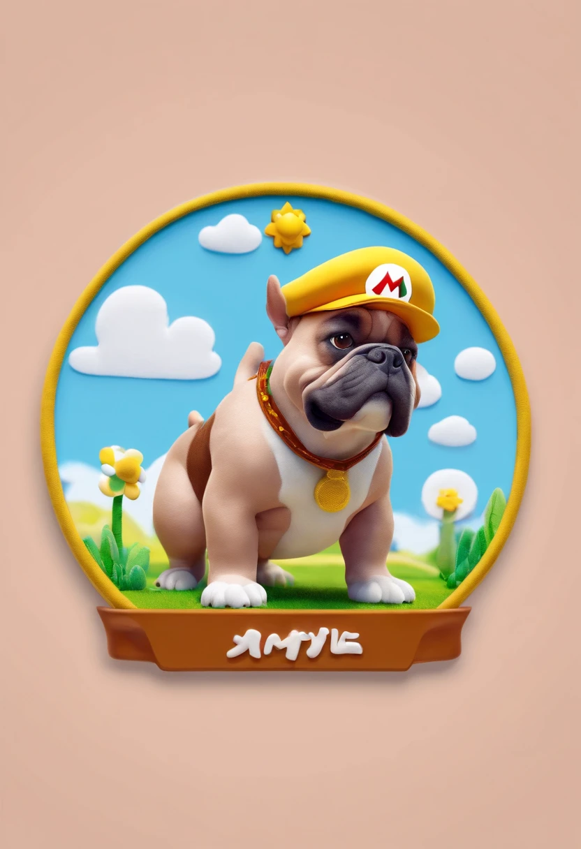 cinematic photo Embroidery of a smug, american bully indiferente,estilo jogo vieo game super mario word, equiretangular 360, Romantic, arte por Michael Hutter . fotografia 35mm, Film, Bokeh, profissional, 4k, altamente detalhado