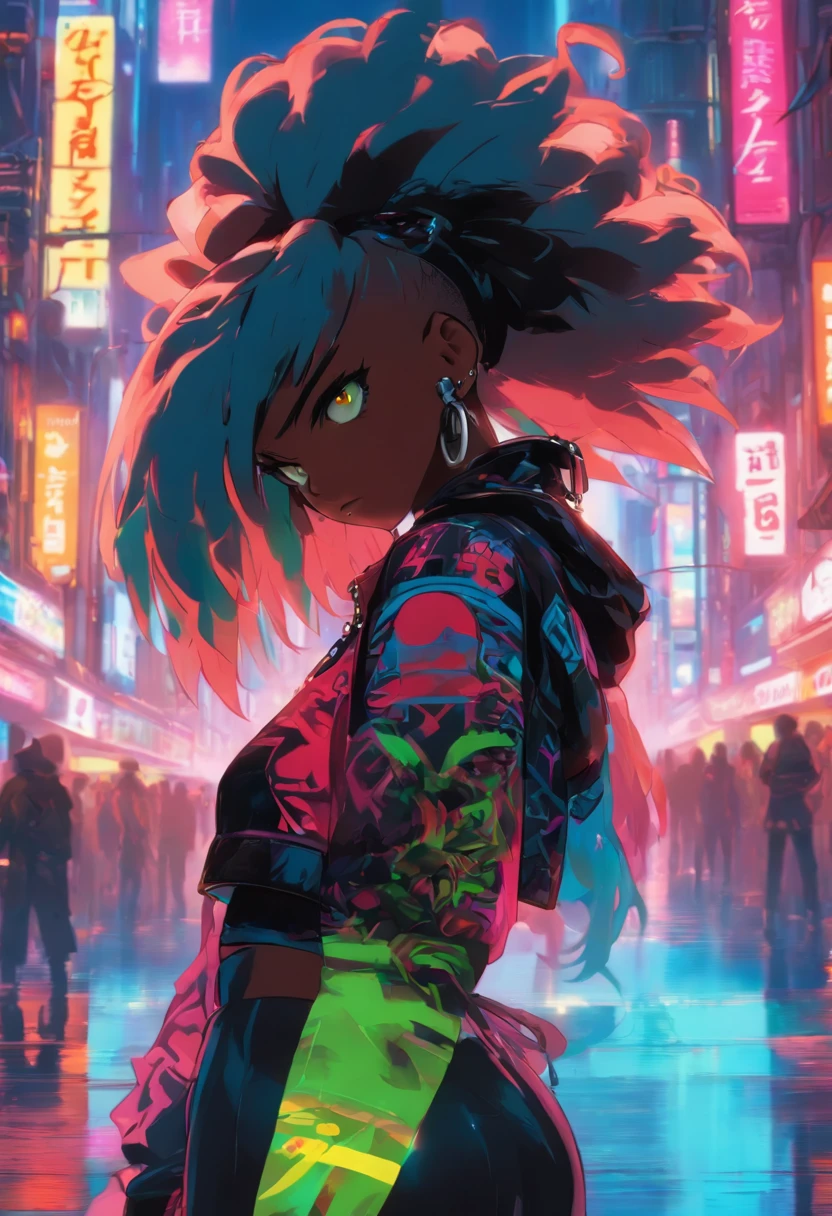 Monster Boy, Caramel Brown skin Black boy moor, Bald Hairstyle, Streetwear, Full Slime Body, colors neon, risa loca, malvada Anime girl standing on city street in leather skirt and black erotic lingerie, long-haired Ilya Kuvshinov, Guviz style artwork, anime art wallpaper 8 K, Guvitz on art station Pisif, Guwiz on Pisiv art station, cyberpunk anime art