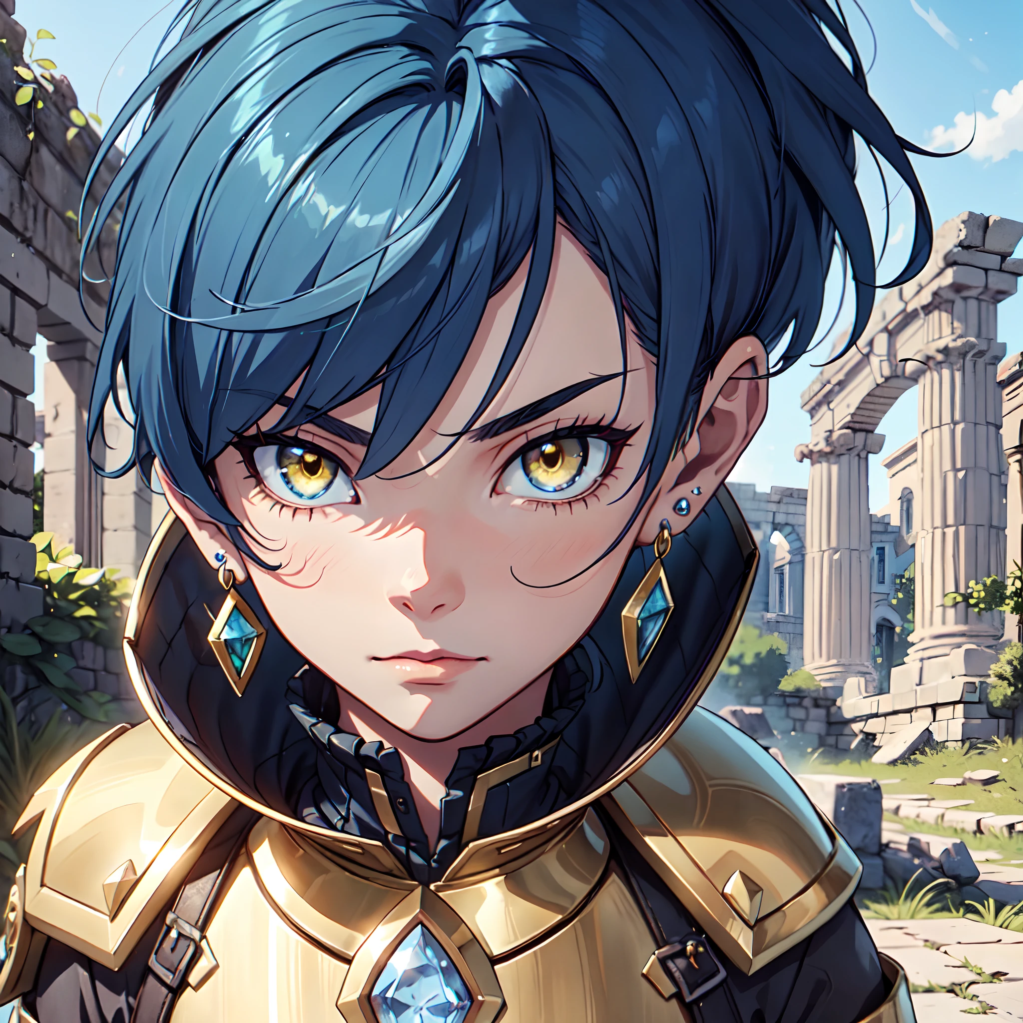 128K Ultra High Definition,
128K Ultra High Quality,
128K Ultra High Resolution,
128K Definition,
128K Quality,
128K Resolution,
Best Definition,
Best Quality,
Best Resolution,
Hyper Detailed,
Hyper Definition,
Hyper Quality,
Hyper Resolution,
Perfectly Detailed,
Perfectly Designed,
Masterpiece,
Body Shot,
Anime,
(((1 ))),
(((Handsome))),
(((Short Blue Hair))),
(((Yellow Eyes))),
(((Wearing Gem Jeweled Earrings))),
(((Wearing Warrior Armor))),
Ancient Ruins Scenery Background,