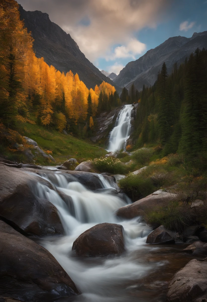 High mountains and running water,A young dance