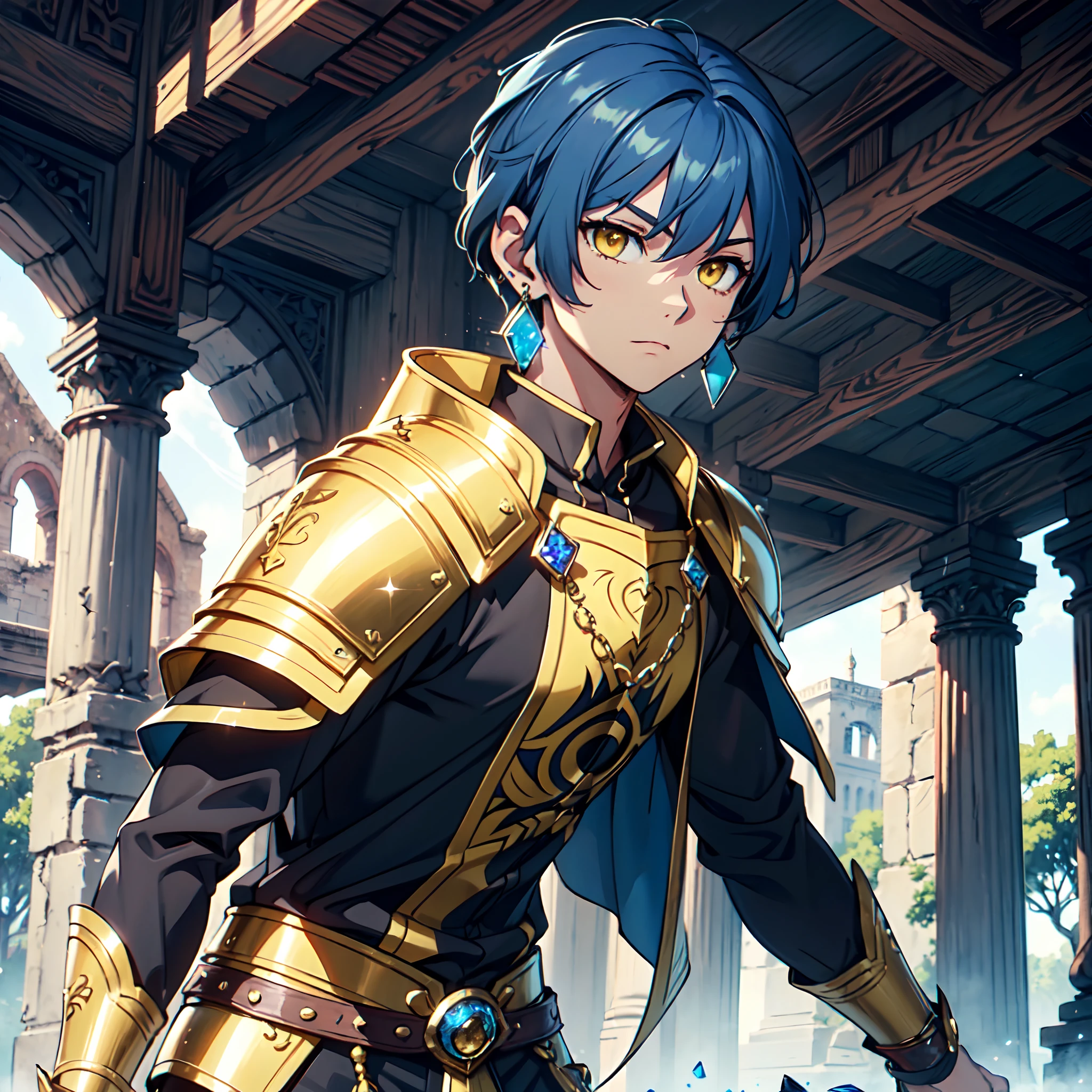 128K Ultra High Definition,
128K Ultra High Quality,
128K Ultra High Resolution,
128K Definition,
128K Quality,
128K Resolution,
Best Definition,
Best Quality,
Best Resolution,
Hyper Detailed,
Hyper Definition,
Hyper Quality,
Hyper Resolution,
Perfectly Detailed,
Perfectly Designed,
Masterpiece,
Body Shot,
Anime,
(((1 ))),
(((Handsome))),
(((Short Blue Hair))),
(((Yellow Eyes))),
(((Wearing Gem Jeweled Earrings))),
(((Wearing Warrior Armor))),
Ancient Ruins Scenery Background,